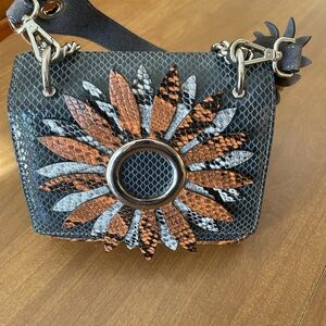 Floral Embellished Black and Brown Handbag